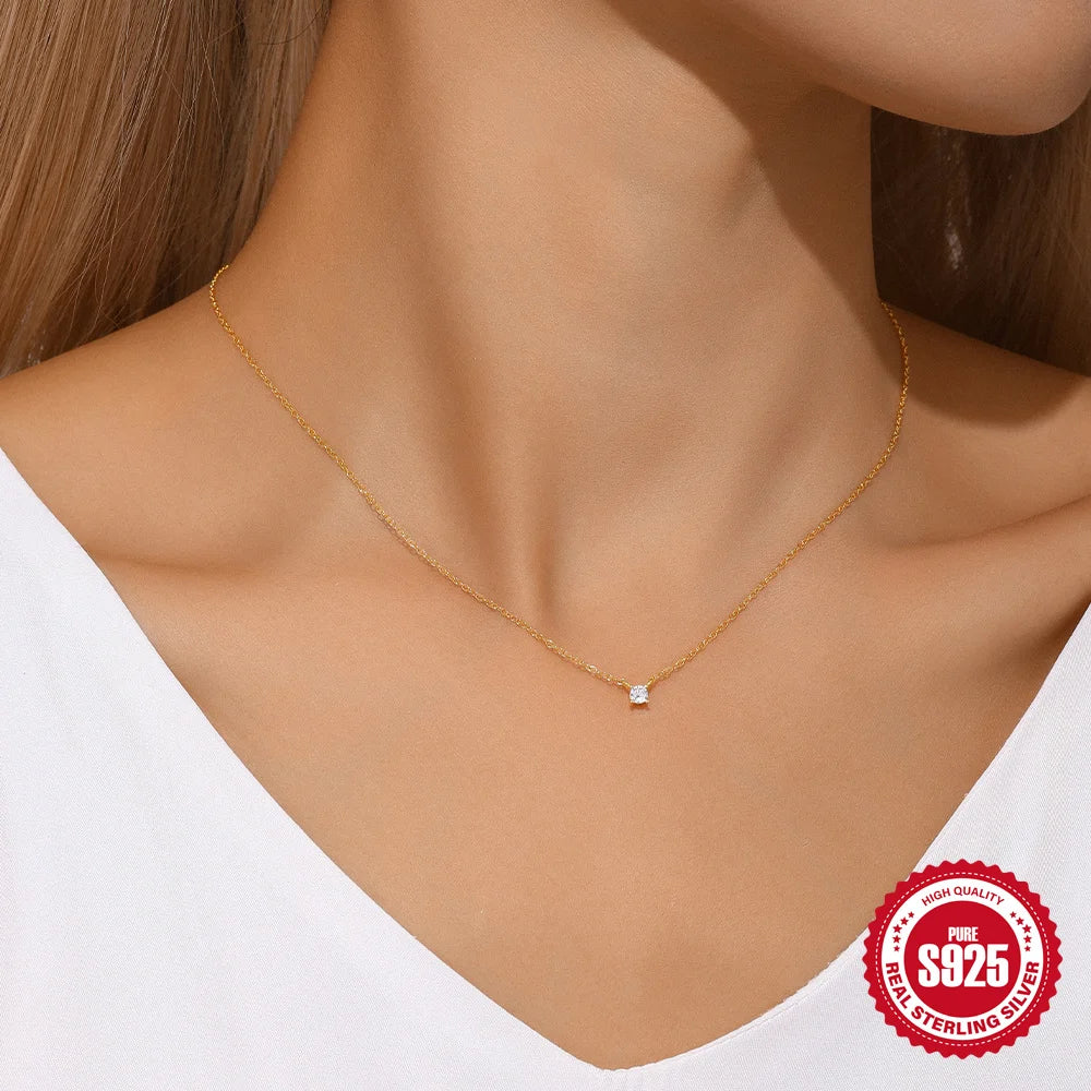 CANNER Crystal Zircon 925 Sterling Silver Necklace For Women Pendente Fine Jewellery Long Chain - Zenflow Active
