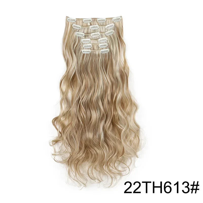 Black Hair Extensions 24"/60cm 6pcs/set Women Long Straight Synthetic Full Head Clip 16 Clips Ombre Heat Resistant Fiber Hair - Zenflow Active