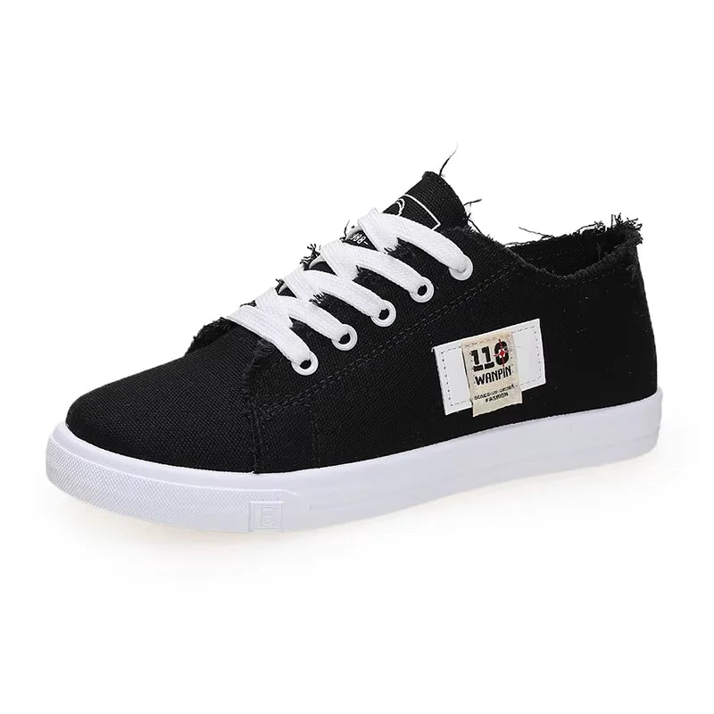 Women's Canvas Lace-Up Flat Trainers — Solid Colour, Low Heel, Casual & Sport - Zenflow Active