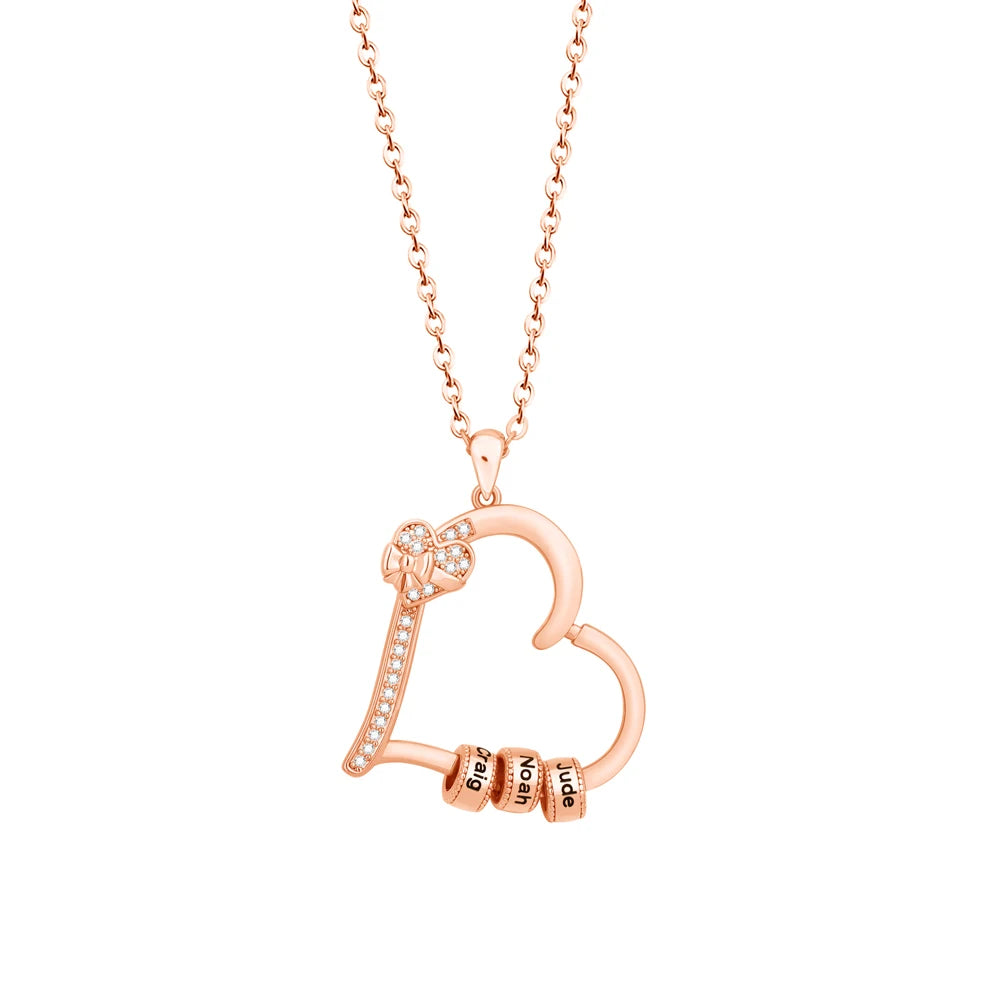 Personalized Birthstone Names Heart Necklace Custom Heart Pendant Bead Necklace Mother's Day Gift Fashion Jewellery Birthday Gift - Zenflow Active