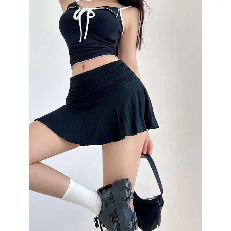 Women's Low-Rise Pleated A-Line Mini Skirt with Safety Shorts Zenflow Active