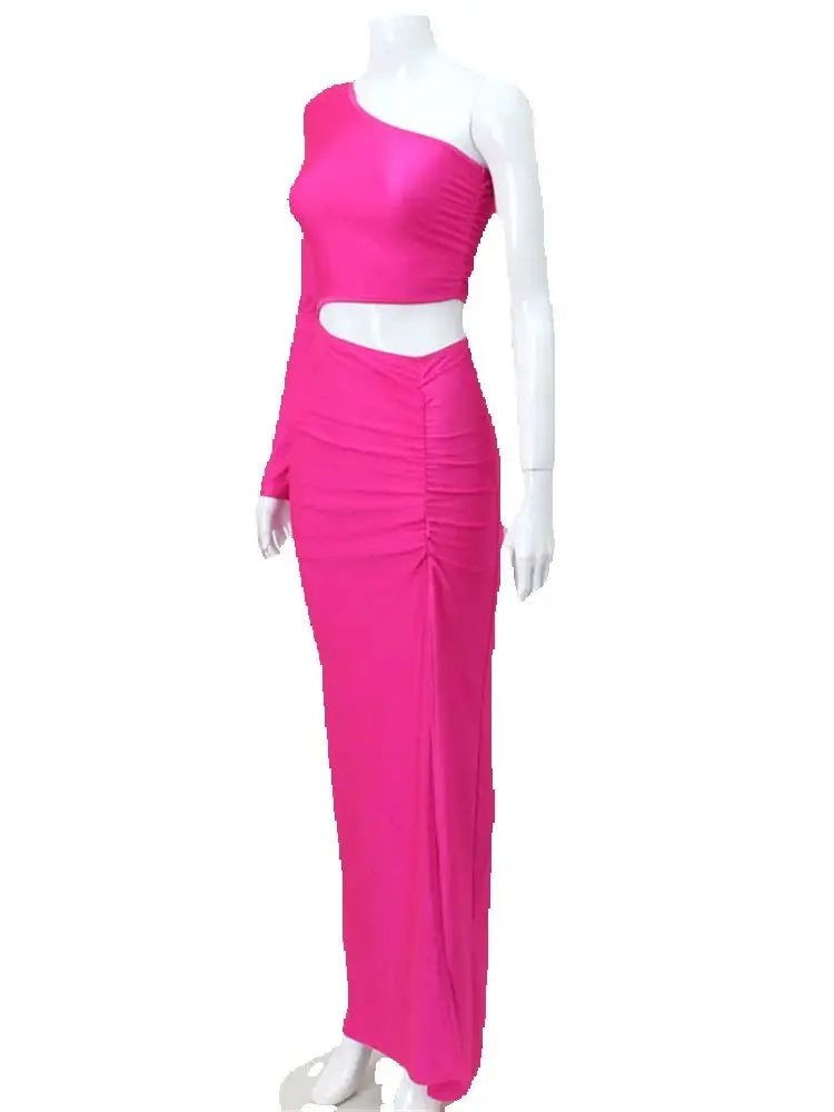 Women's One-Shoulder Ruched Split Maxi Dress Zenflow Active