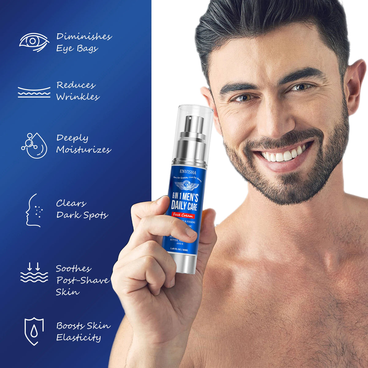 ENVISHA Men's 6-in-1 Face Cream with Retinol, Hyaluronic Acid & Collagen, 50ml - Zenflow Active