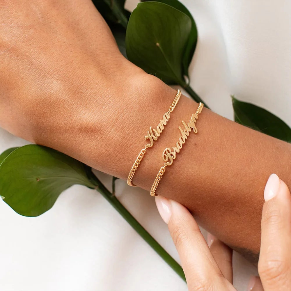 Customized Name Bracelets for Women Stainless Steel Gold Chain Personalized Font Pendant Adjustable Bracelets Charm - Zenflow Active