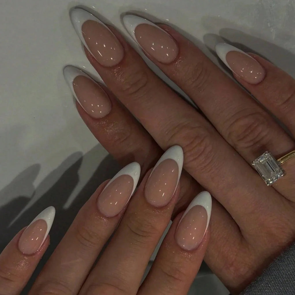 Long Almond French Press-On Nails | 24pcs White Full Cover False Nails for Women & Girls - Zenflow Active