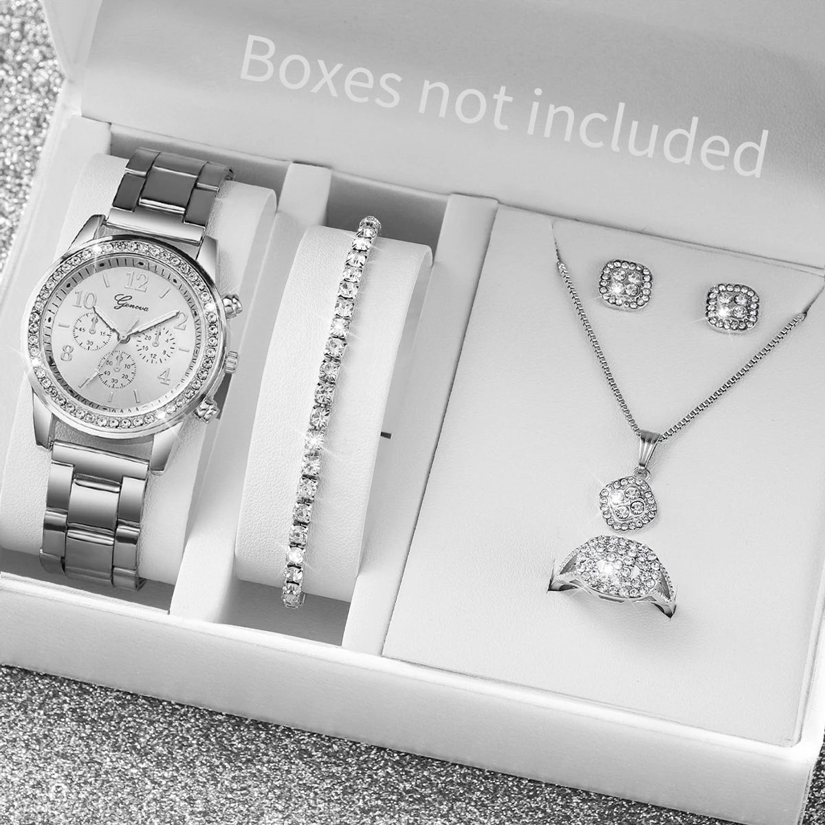 6PCS/Set Women's Watch Fashion Rhinestone Stainless Steel Band Quartz Watch Jewelry Set Reloj Mujer (Without Box) - Zenflow Active