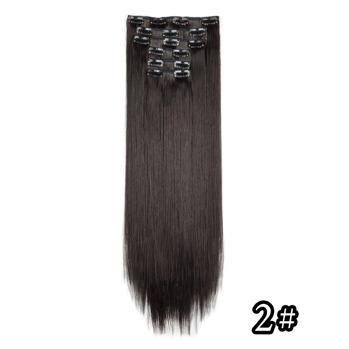 Black Hair Extensions 24"/60cm 6pcs/set Women Long Straight Synthetic Full Head Clip 16 Clips Ombre Heat Resistant Fiber Hair - Zenflow Active