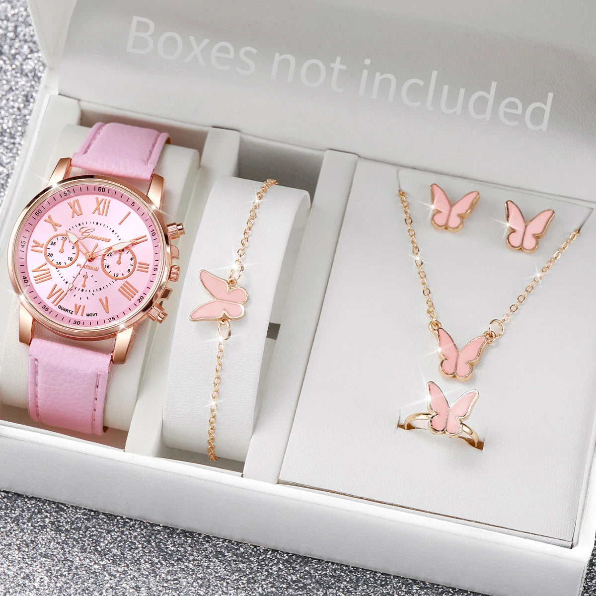 5/6PCS Fashion Women's Quartz Watch Leather Band Analog Wrist Watches Heart Rhinestone Jewelry Set(Without Box) - Zenflow Active