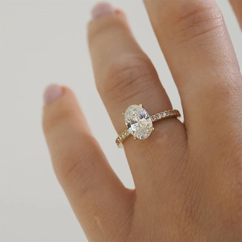 Minimalist 1-3ct Oval Cut Moissanite Half Eternity Engagement Ring 925 Sterling Silver for Woman Girl Gold Plated Handmade Rings - Zenflow Active
