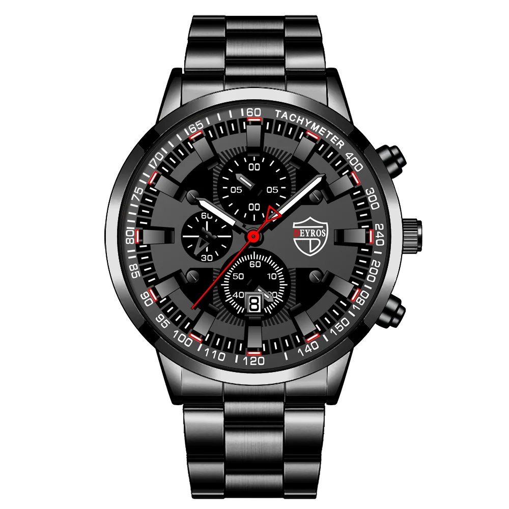 Men's Watch Black Stainless Steel Quartz Wristwatch - Zenflow Active