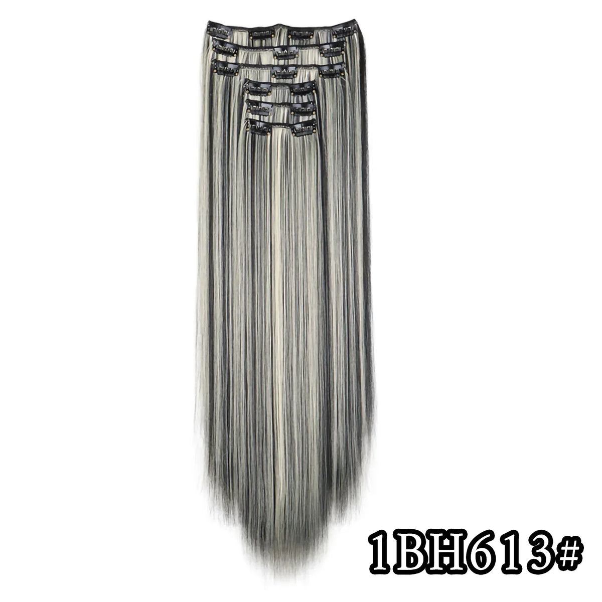 Black Hair Extensions 24"/60cm 6pcs/set Women Long Straight Synthetic Full Head Clip 16 Clips Ombre Heat Resistant Fiber Hair - Zenflow Active