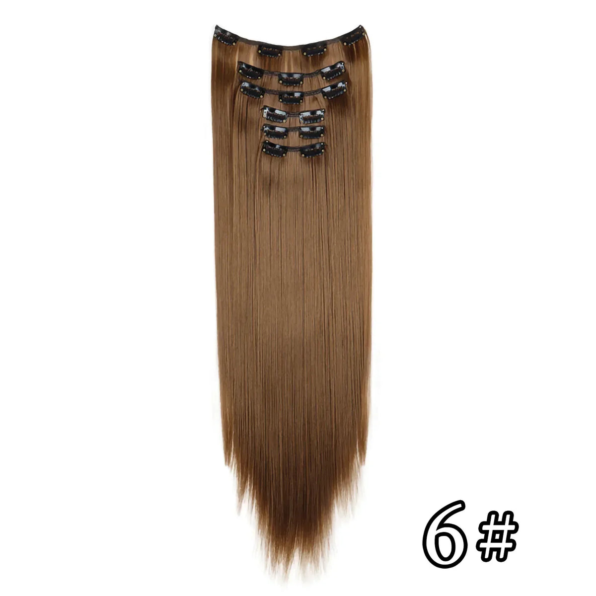 Black Hair Extensions 24"/60cm 6pcs/set Women Long Straight Synthetic Full Head Clip 16 Clips Ombre Heat Resistant Fiber Hair - Zenflow Active