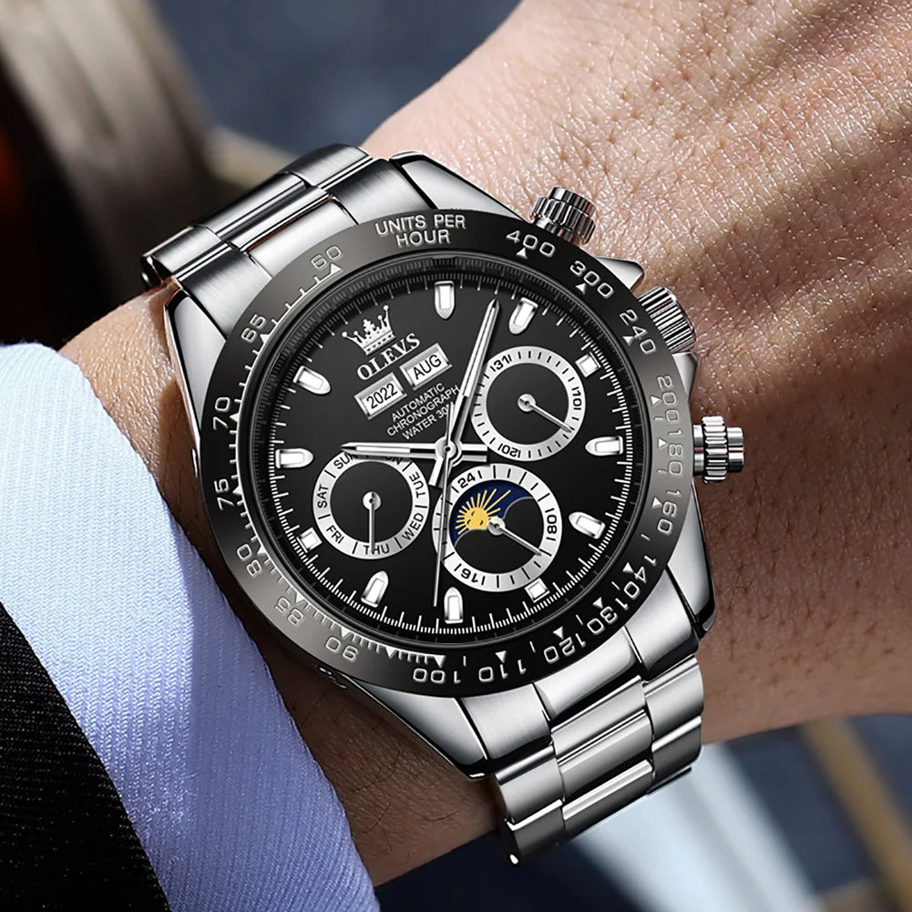 OLEVS 6654 Luxury Mens Watch Chronograph Automatic Mechanical Wristwatch - Zenflow Active