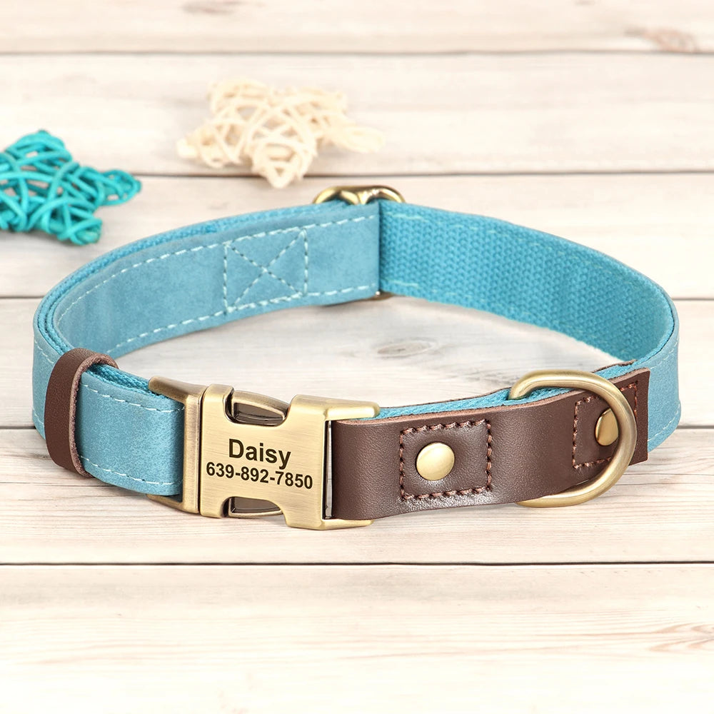 Custom PU Leather Dog Collar | Personalised Engraved ID Necklace for Small, Medium & Large Dogs - Zenflow Active