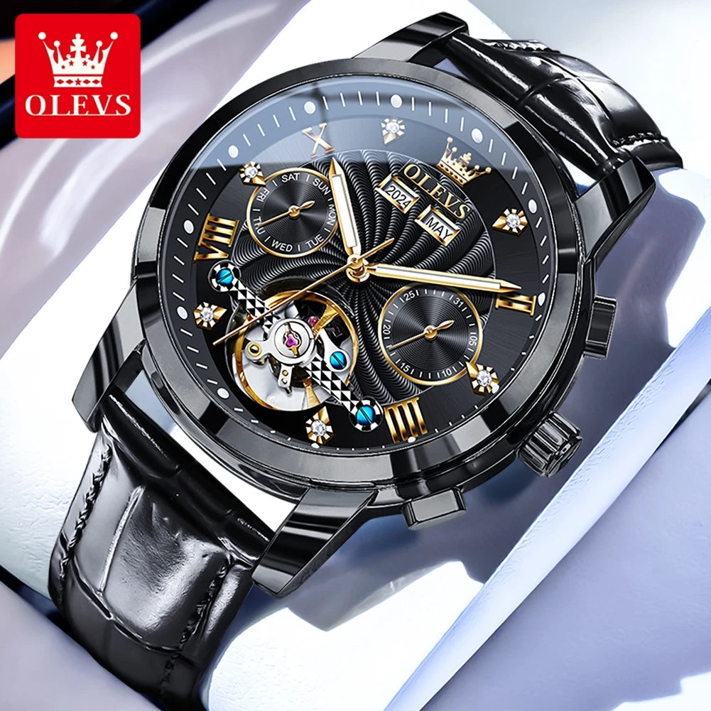 OLEVS 7088 Skeleton Automatic Watch | Tourbillon Display | Luminous - Zenflow Active