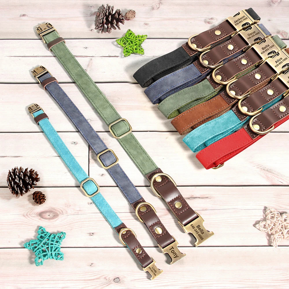 Custom PU Leather Dog Collar | Personalised Engraved ID Necklace for Small, Medium & Large Dogs - Zenflow Active