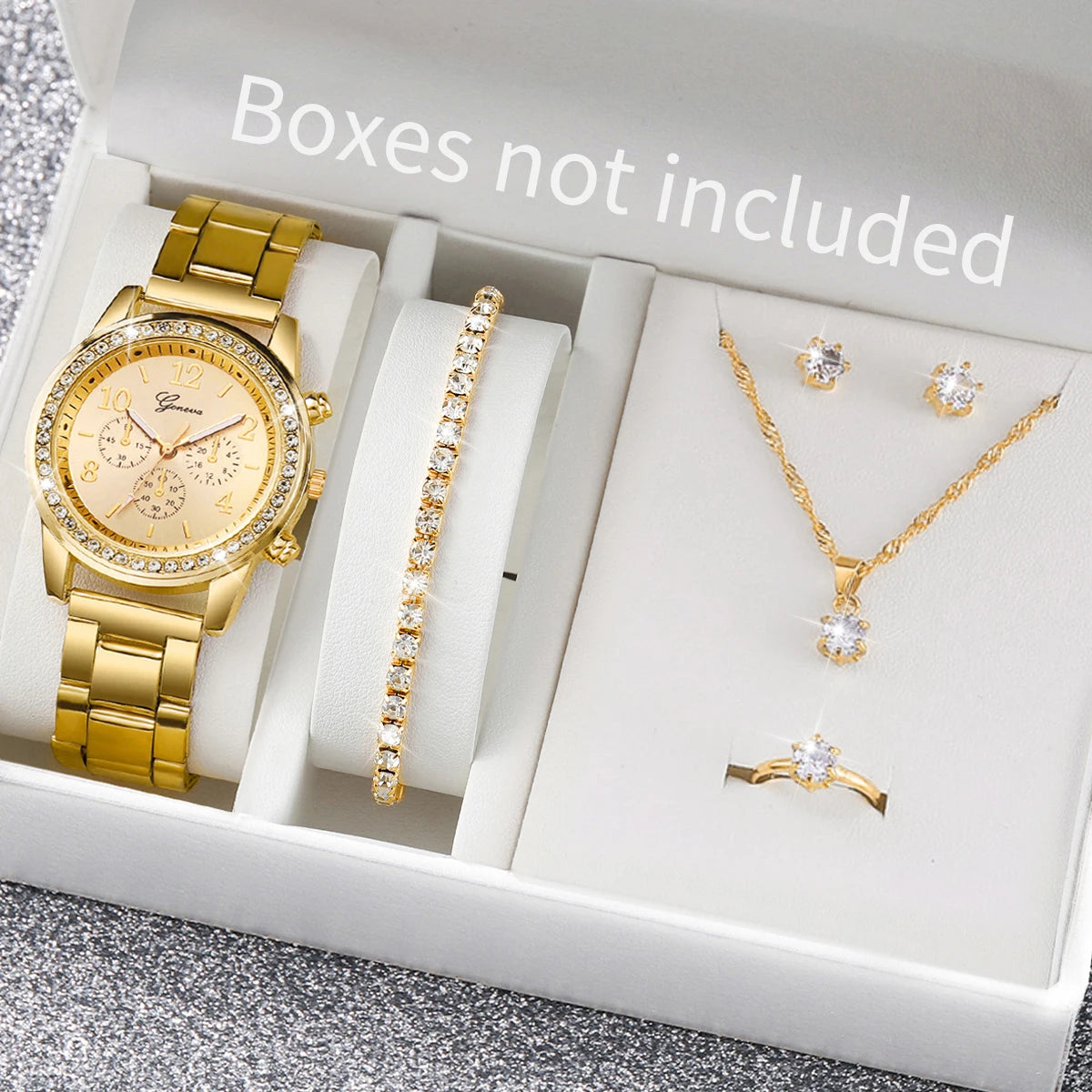 6PCS/Set Women's Watch Fashion Rhinestone Stainless Steel Band Quartz Watch Jewelry Set Reloj Mujer (Without Box) - Zenflow Active