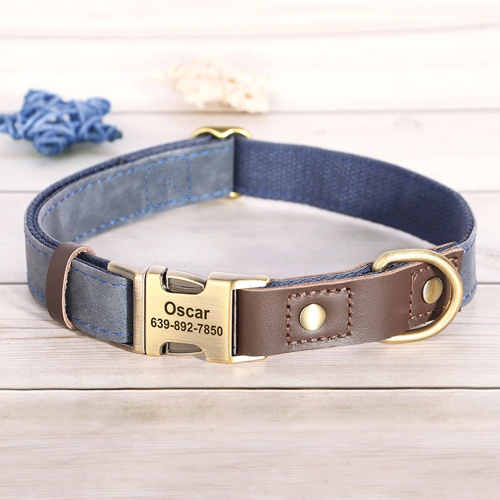 Custom PU Leather Dog Collar | Personalised Engraved ID Necklace for Small, Medium & Large Dogs - Zenflow Active