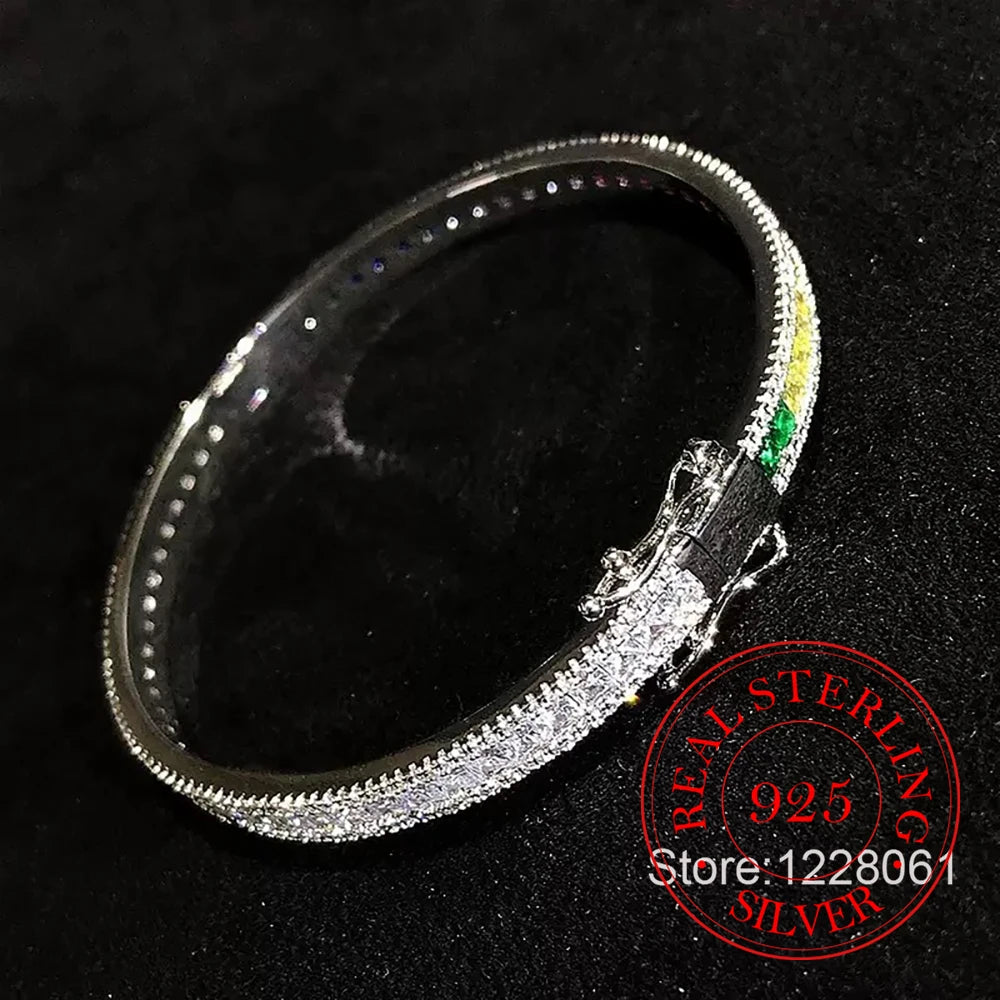 Classic Geometric Cz Bangles Pave White Cubic Zirconia 925 Sterling Silver Women Bracelet Fashion Jewelry - Zenflow Active