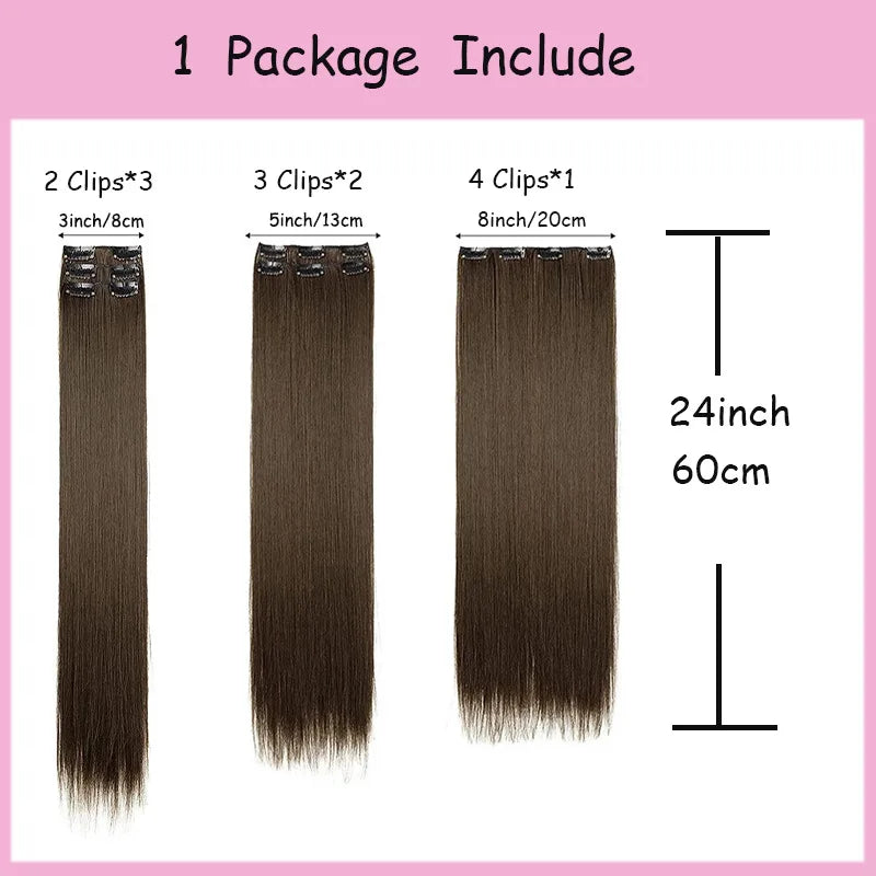Synthetic Clips in Hair Extensions Long Straight Hairstyle Blonde Black Hairpieces Heat Resistant False Hair Daily Use - Zenflow Active