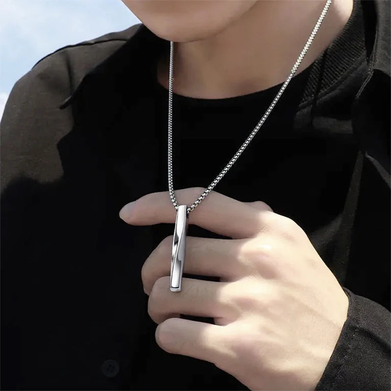 Men's Jewellery Rectangle Pendant Necklace Width 3mm Stainless Steel Handmade - Zenflow Active