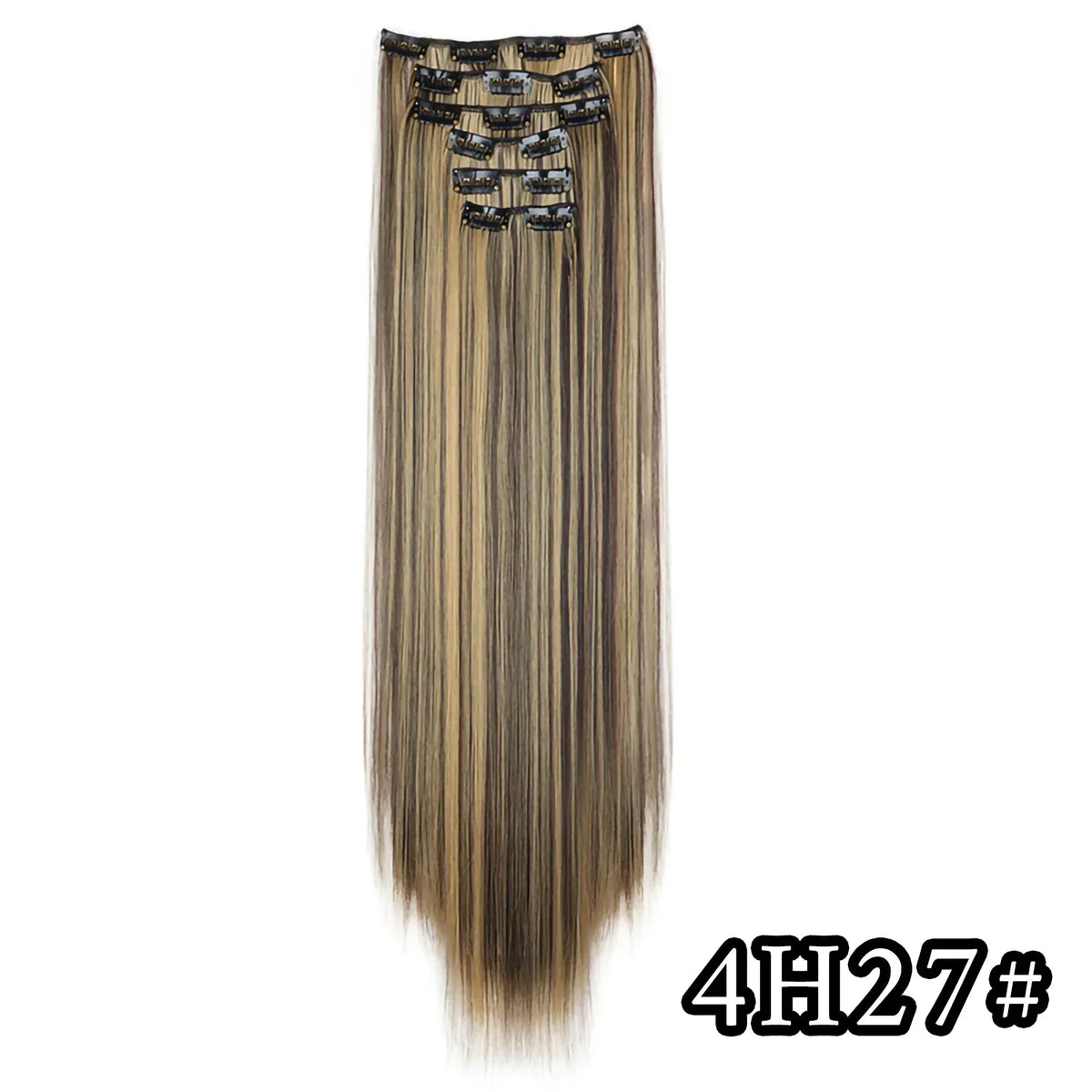 Black Hair Extensions 24"/60cm 6pcs/set Women Long Straight Synthetic Full Head Clip 16 Clips Ombre Heat Resistant Fiber Hair - Zenflow Active