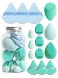 Set of 15 makeup powder puffs/beauty blenders/mini finger cushion puffs with storage container - Zenflow Active