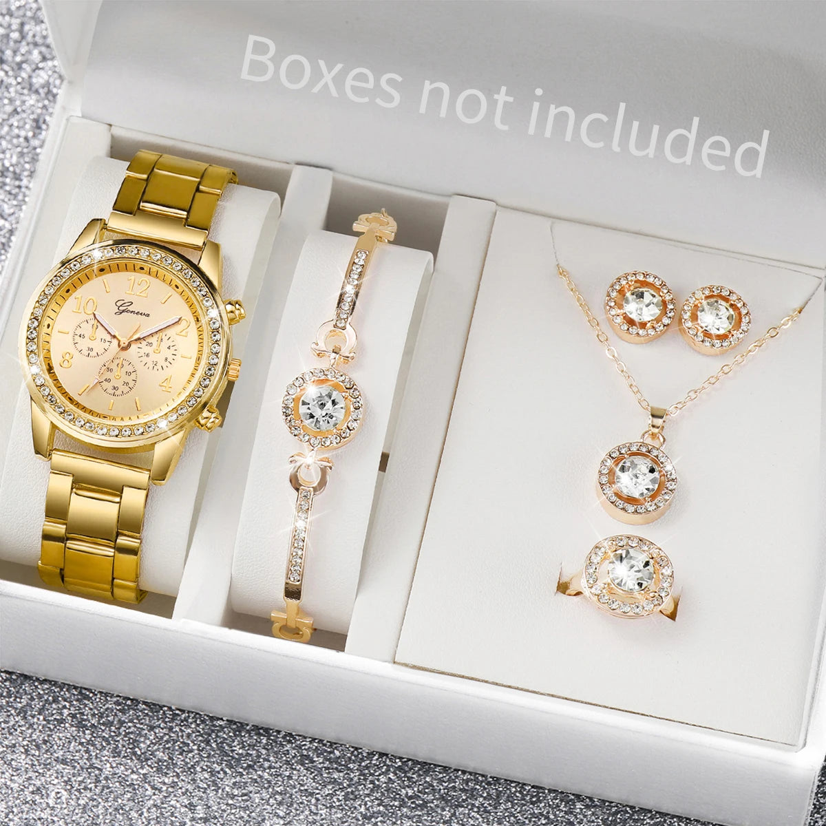 6PCS/Set Women's Watch Fashion Rhinestone Stainless Steel Band Quartz Watch Jewelry Set Reloj Mujer (Without Box) - Zenflow Active