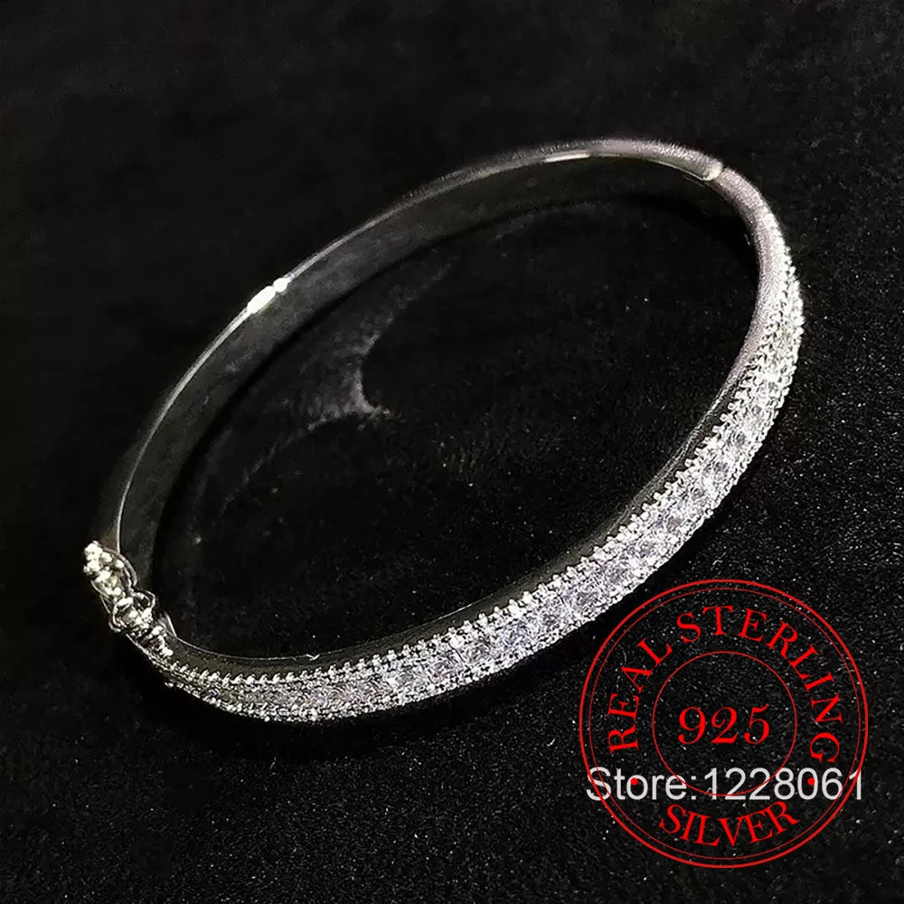 Classic Geometric Cz Bangles Pave White Cubic Zirconia 925 Sterling Silver Women Bracelet Fashion Jewelry - Zenflow Active