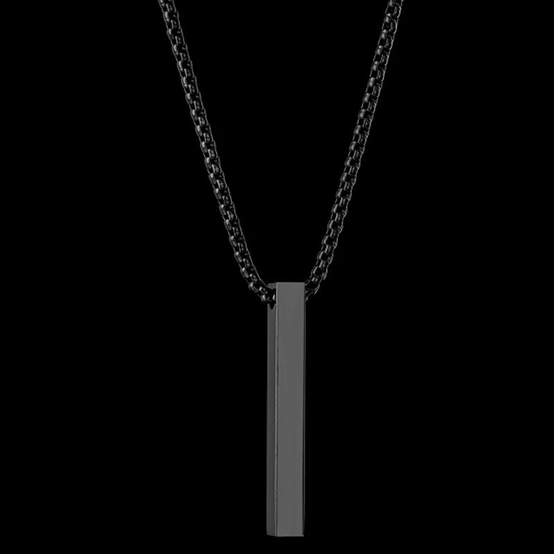 Engrave 4 Sides Name Date Custom Stainless Steel Thick Chain Necklaces for men Personalized Square Bar Pendant Jewellery - Zenflow Active