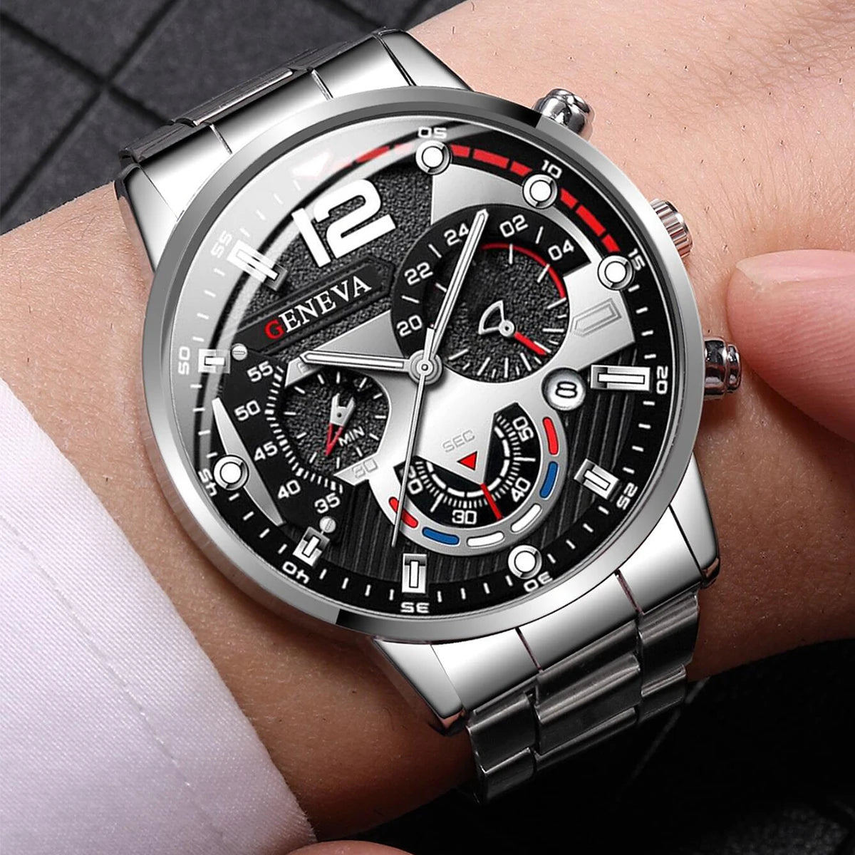 Men's Watch Stainless Steel Band Analog Quartz Wristwatch with Calendar - Zenflow Active