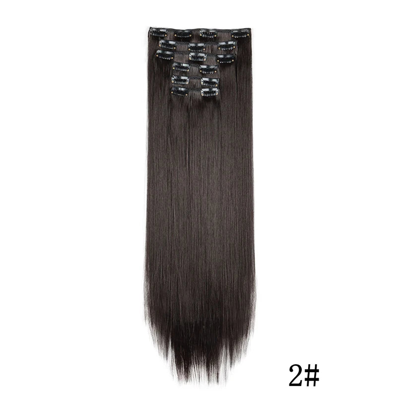 Synthetic Clips in Hair Extensions Long Straight Hairstyle Blonde Black Hairpieces Heat Resistant False Hair Daily Use - Zenflow Active
