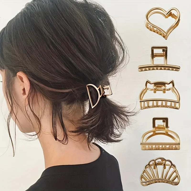 Mini Hollow Heart Metal Hair Claw Clips — Gold Geometric Barrettes for Women & Girls - Zenflow Active