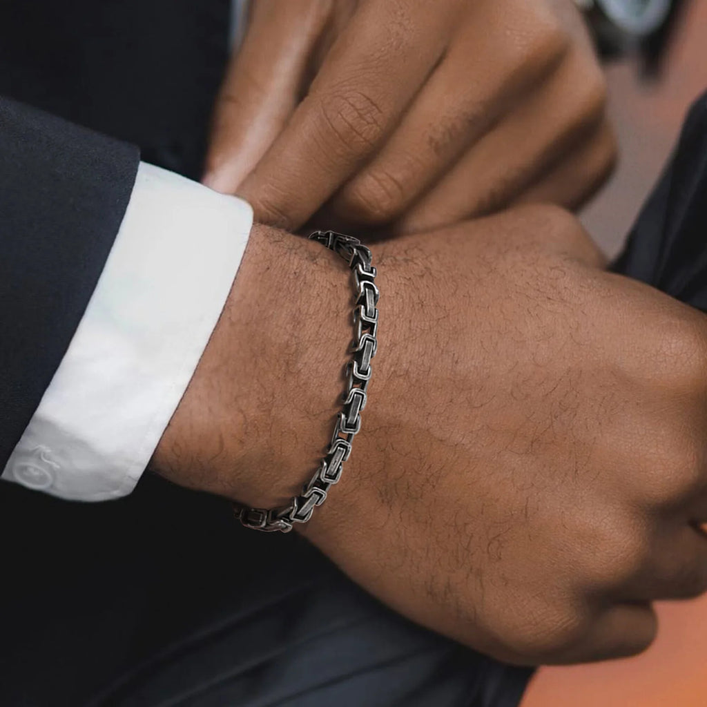 Men's Byzantine Bracelets,4mm Retro Grey, Stainless Steel, Handmade - Zenflow Active