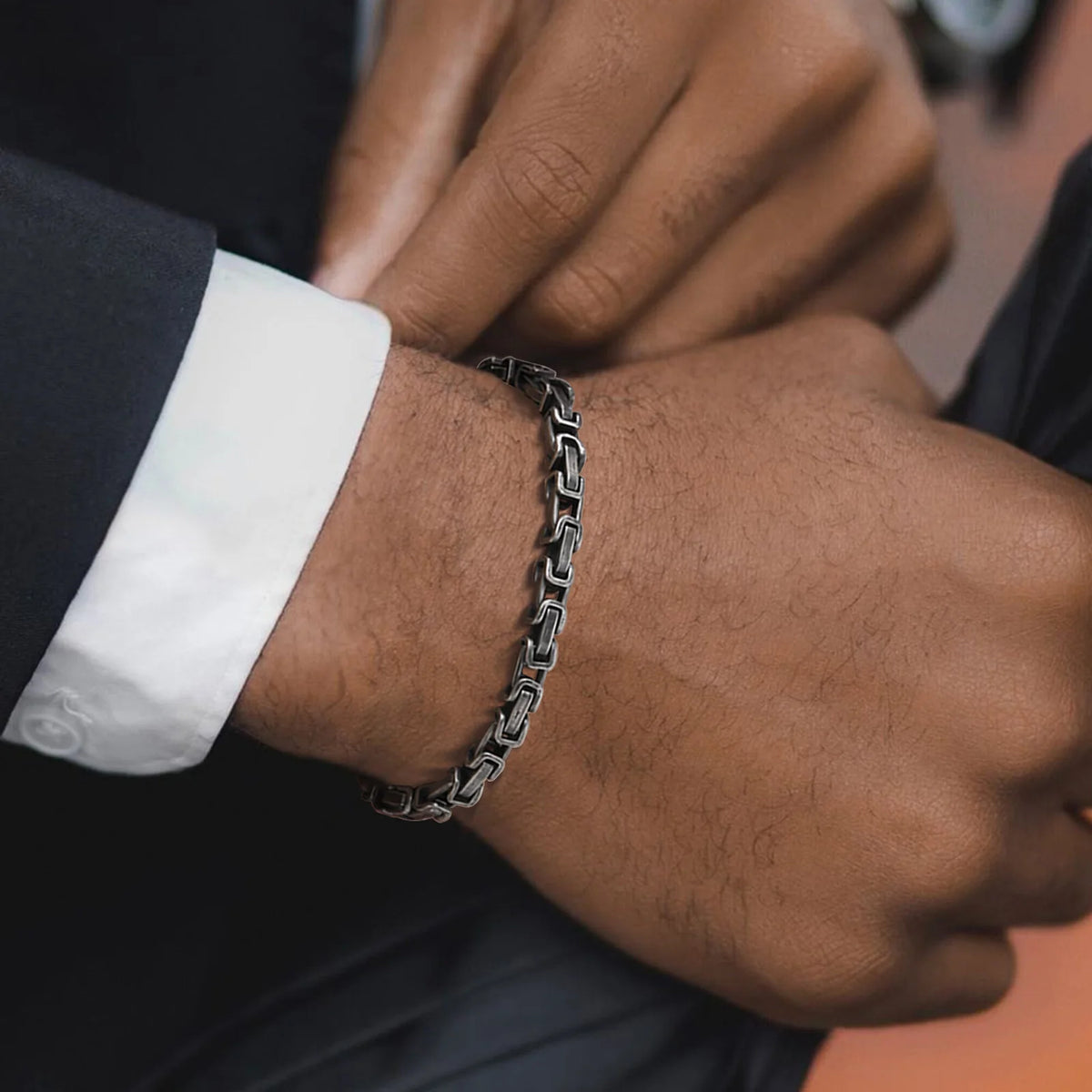Men's Byzantine Bracelets,4mm Retro Grey, Stainless Steel, Handmade - Zenflow Active