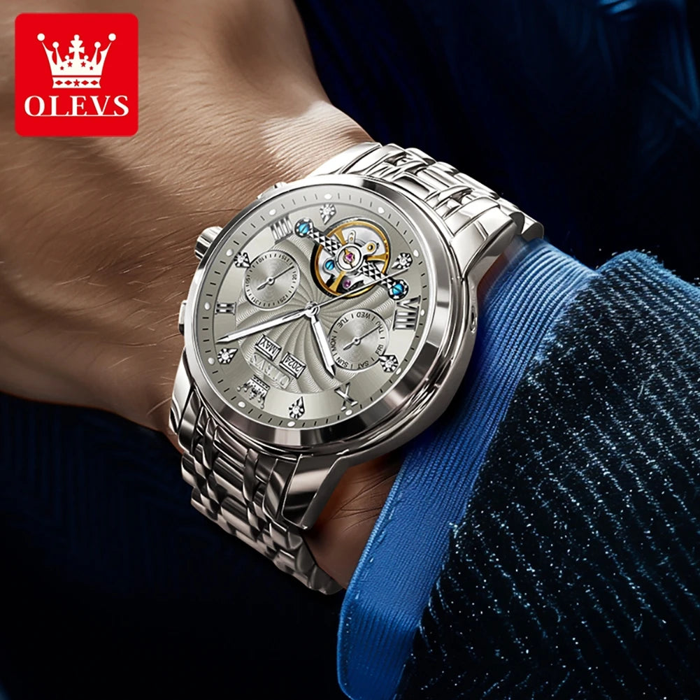 OLEVS 7088 Skeleton Automatic Watch | Tourbillon Display | Luminous - Zenflow Active