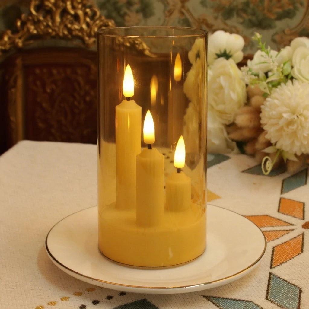3 in 1 Flameless 5/8/10CM Taper Candles Battery Operated LED Acrylic Pillar Flickering LED Electronic Candles with Lampshade - Zenflow Active
