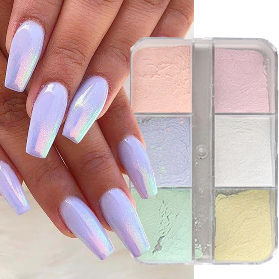Aurora Chrome Mirror Nail Powder – Holographic Metallic Pigment | 6-Grid Set - Zenflow Active