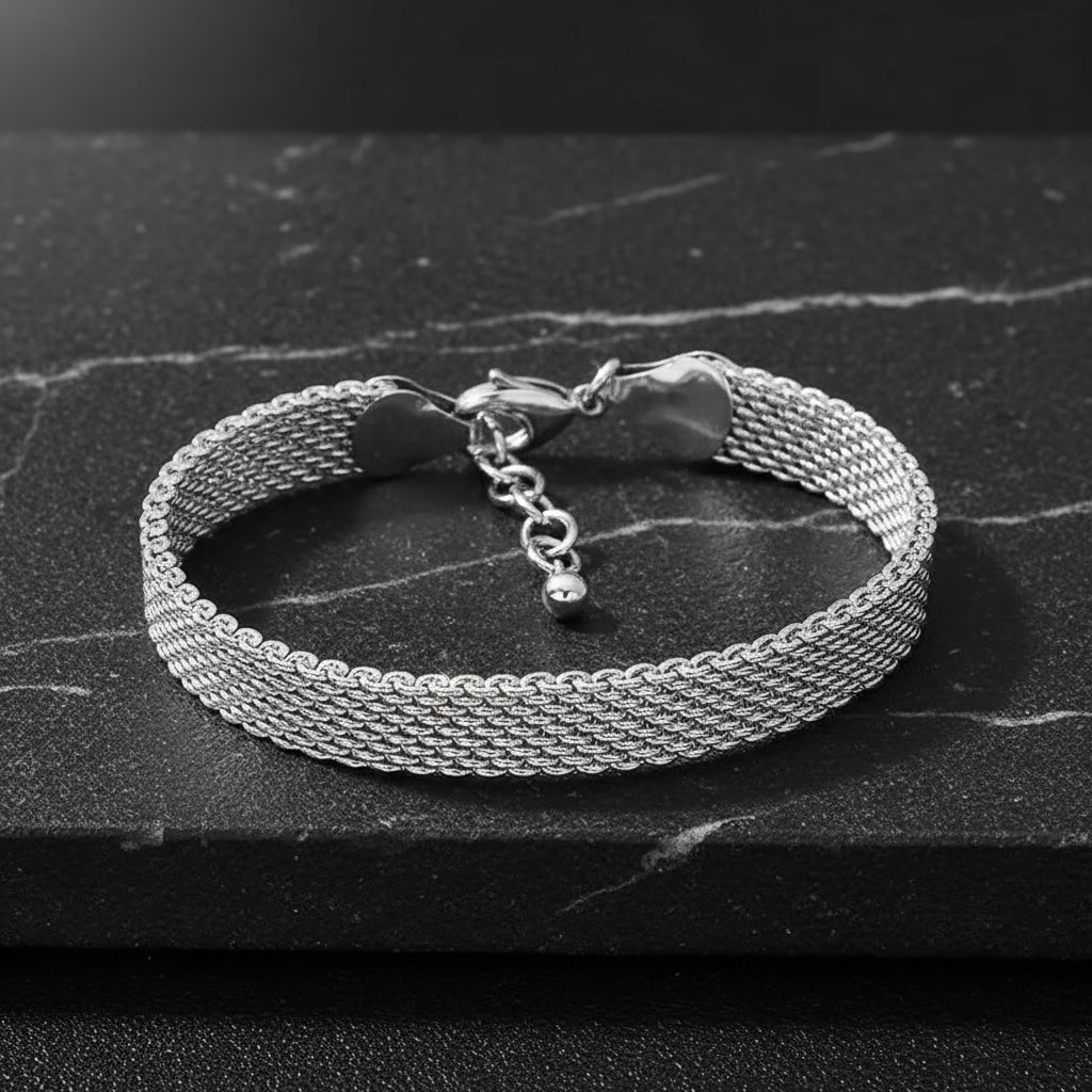 Charms Nice Chain 925 Sterling Silver Mesh Braided Design Sparkling Bracelet For Women Party Jewelry Couple Gifts - Zenflow Active