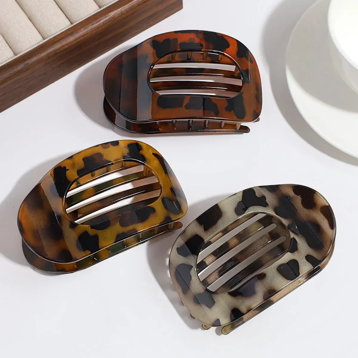 Oval Matte Hair Claw Clip | Leopard Print & Solid Acrylic Barrette — Single & Multi-Pack - Zenflow Active
