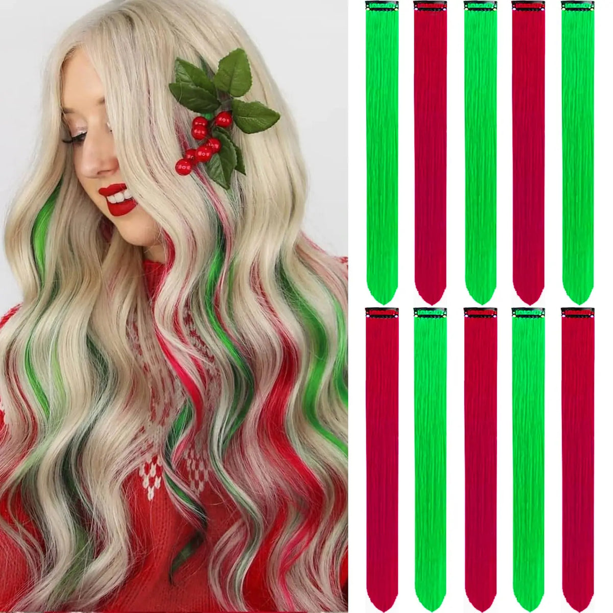 Colored Clip in Hair Extensions for Women & Men - 22" Synthetic Multi-Color Straight Hair Extensions with Vibrant Gradient Color - Zenflow Active
