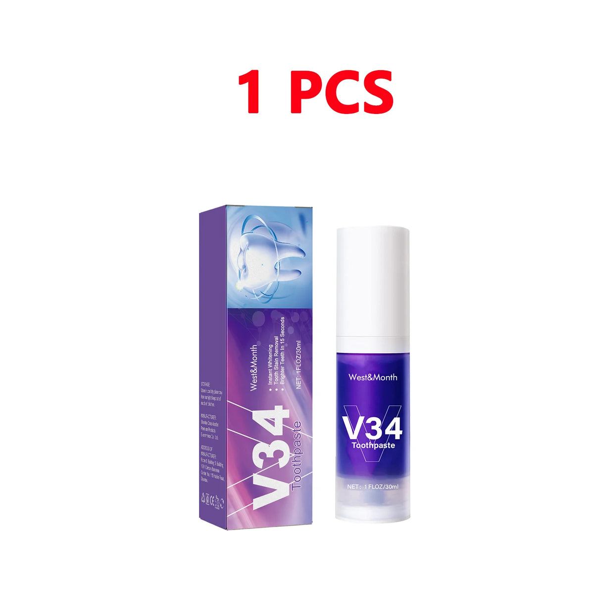 V34 Teeth Whitening Toothpaste 30ml Intensive Stain Remover - Zenflow Active