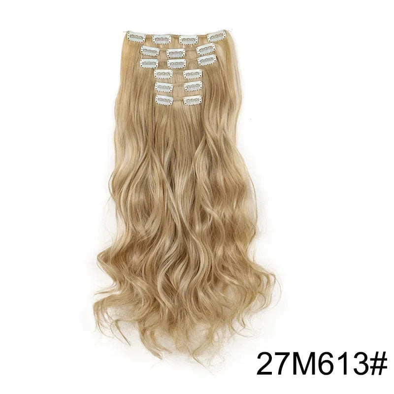 Black Hair Extensions 24"/60cm 6pcs/set Women Long Straight Synthetic Full Head Clip 16 Clips Ombre Heat Resistant Fiber Hair - Zenflow Active