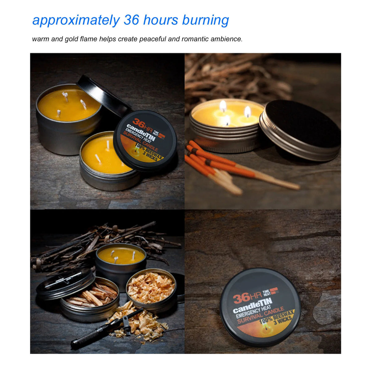 Survival Candle Widely Used Romantic Ambience Natural 36 Hours Burning Long Lasting Candles 3 Wicks For Home Outdoor Camping - Zenflow Active