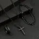 4-piece/set men's black minimalist quartz watch set with bracelet, necklace, and ring - Zenflow Active