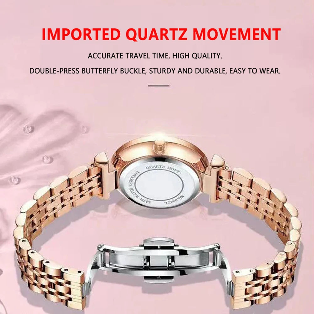 POEDAGAR Watch Women New Fashion Luxury Stainless Steel Wristwatch Bracelet Simple Rose Gold Waterproof Luminous Ladies Watches - Zenflow Active