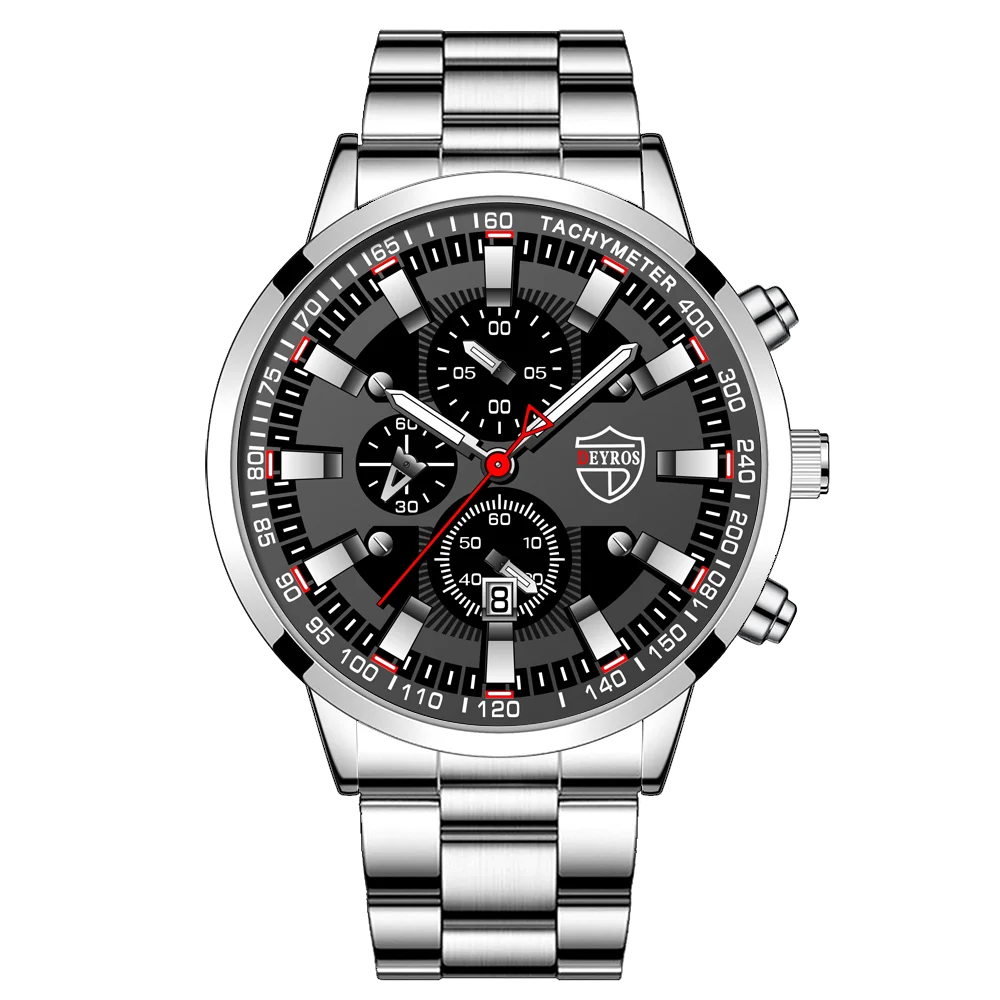 Men's Watch Black Stainless Steel Quartz Wristwatch - Zenflow Active