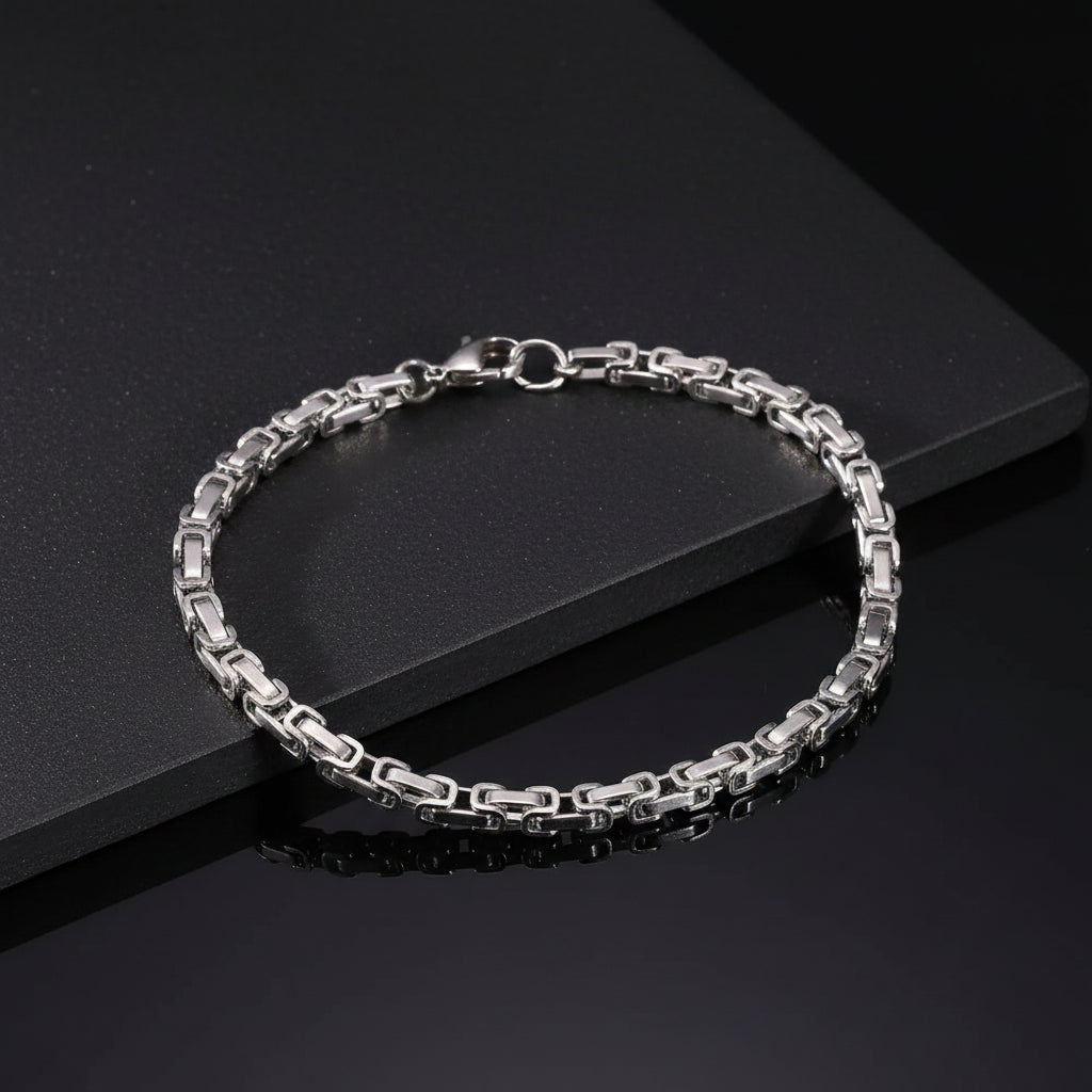 Men's Byzantine Bracelets,4mm Retro Grey, Stainless Steel, Handmade - Zenflow Active