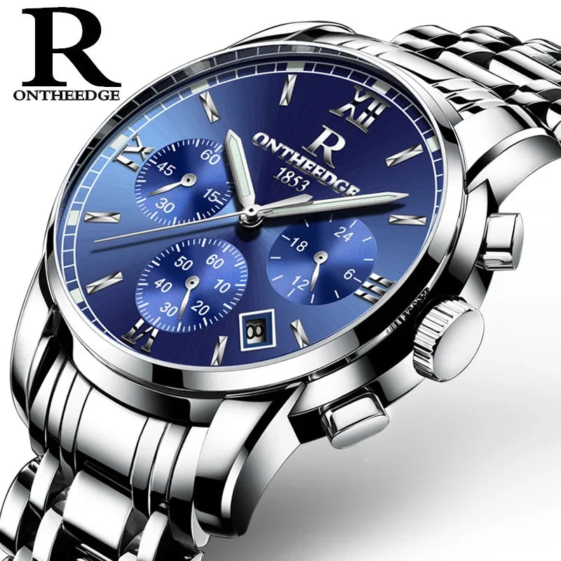 Men's Watch Business Quartz, All Steel Blue Face, Waterproof Chronograph Relogio Masculino - Zenflow Active