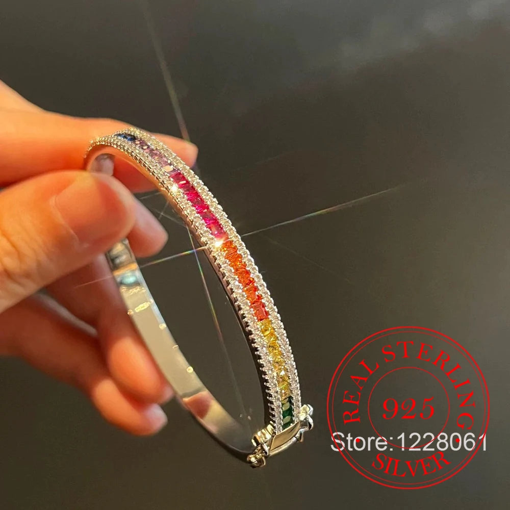 Classic Geometric Cz Bangles Pave White Cubic Zirconia 925 Sterling Silver Women Bracelet Fashion Jewelry - Zenflow Active